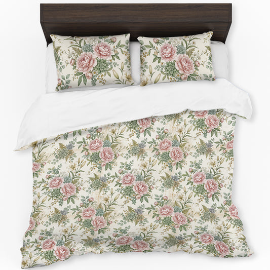 Pink Peony On Cream Duvet Cover Set