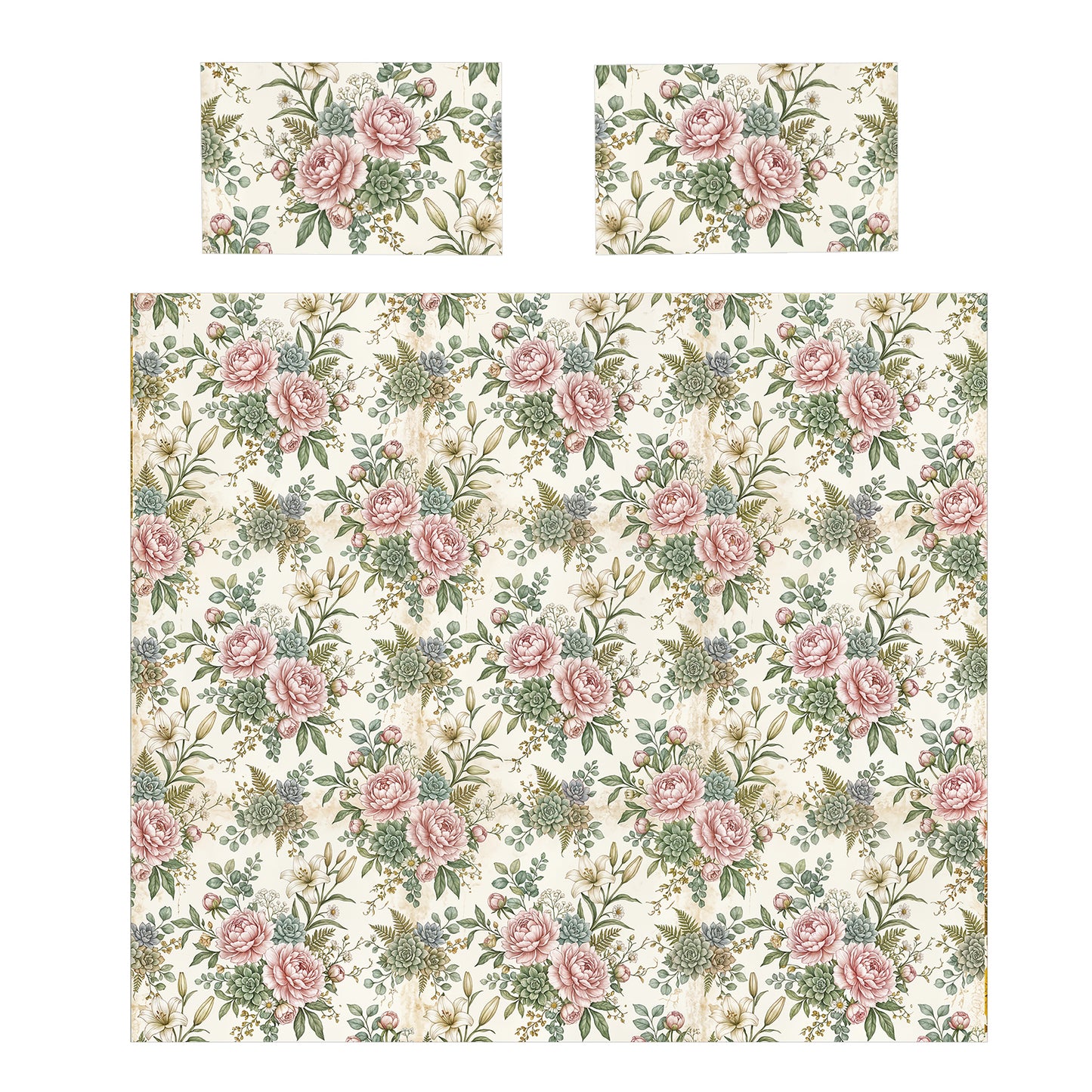 Pink Peony On Cream Duvet Cover Set