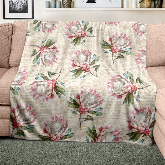 Pink Protea Script Light Weight Fleece Blanket by Mark van Vuuren