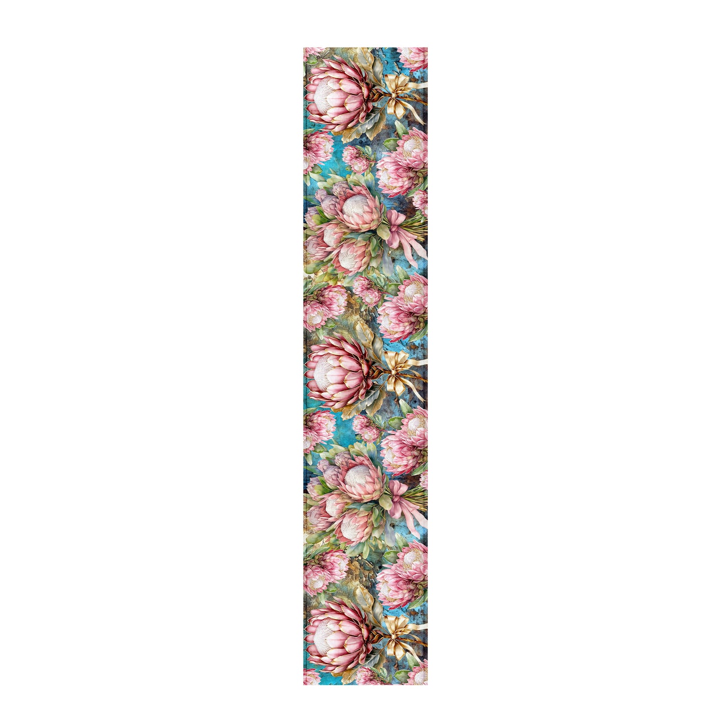 Pink Proteas On Blue Table Runner by Mark van Vuuren