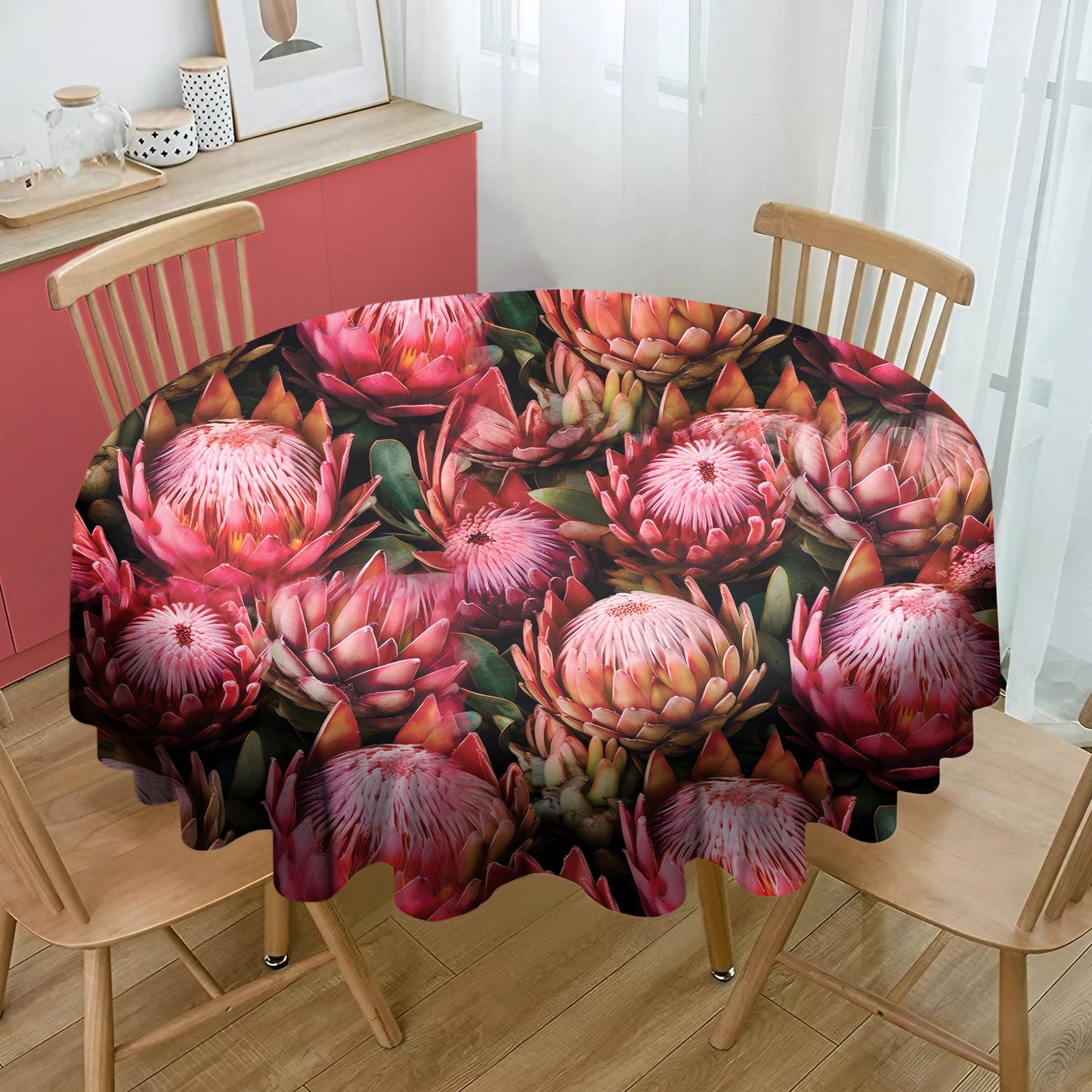 Pink Proteas Round Tablecloth