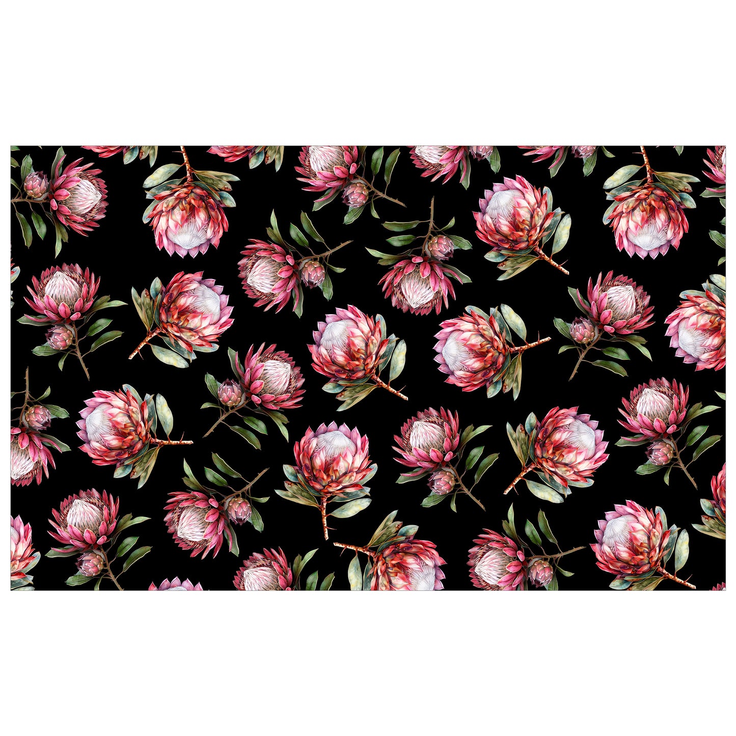 Pink Proteas on Black Rectangle Tablecloth by Mark van Vuuren