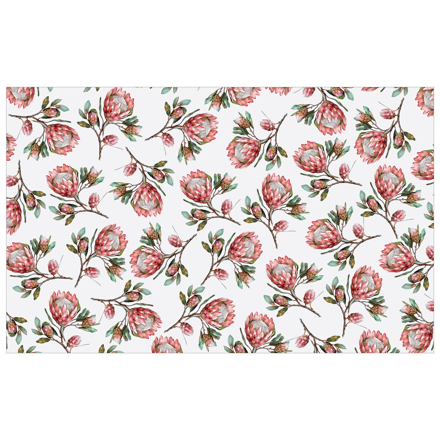 Pink Proteas on White Rectangle Tablecloth by Mark van Vuuren