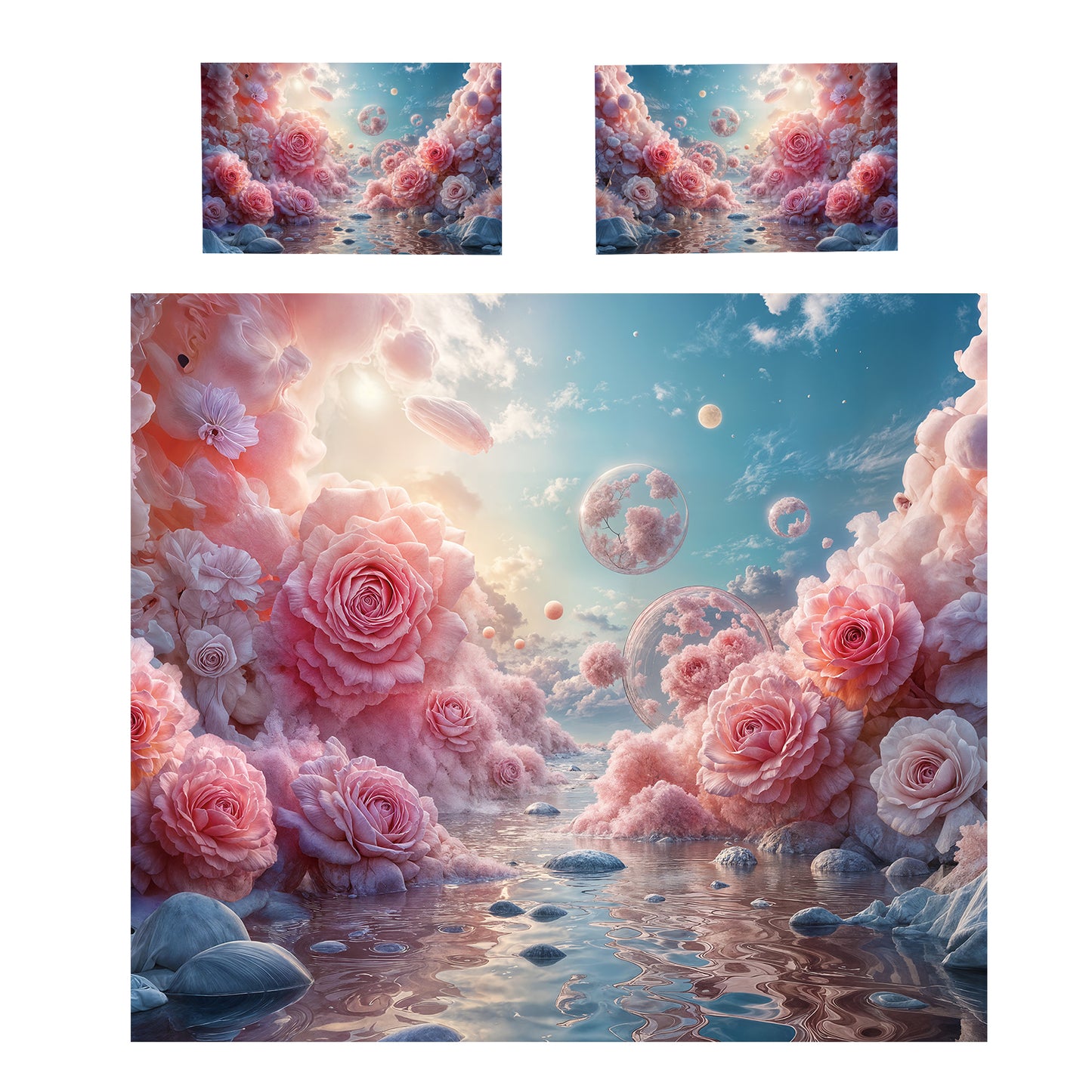 Pink Rose Bubbles Duvet Cover Set