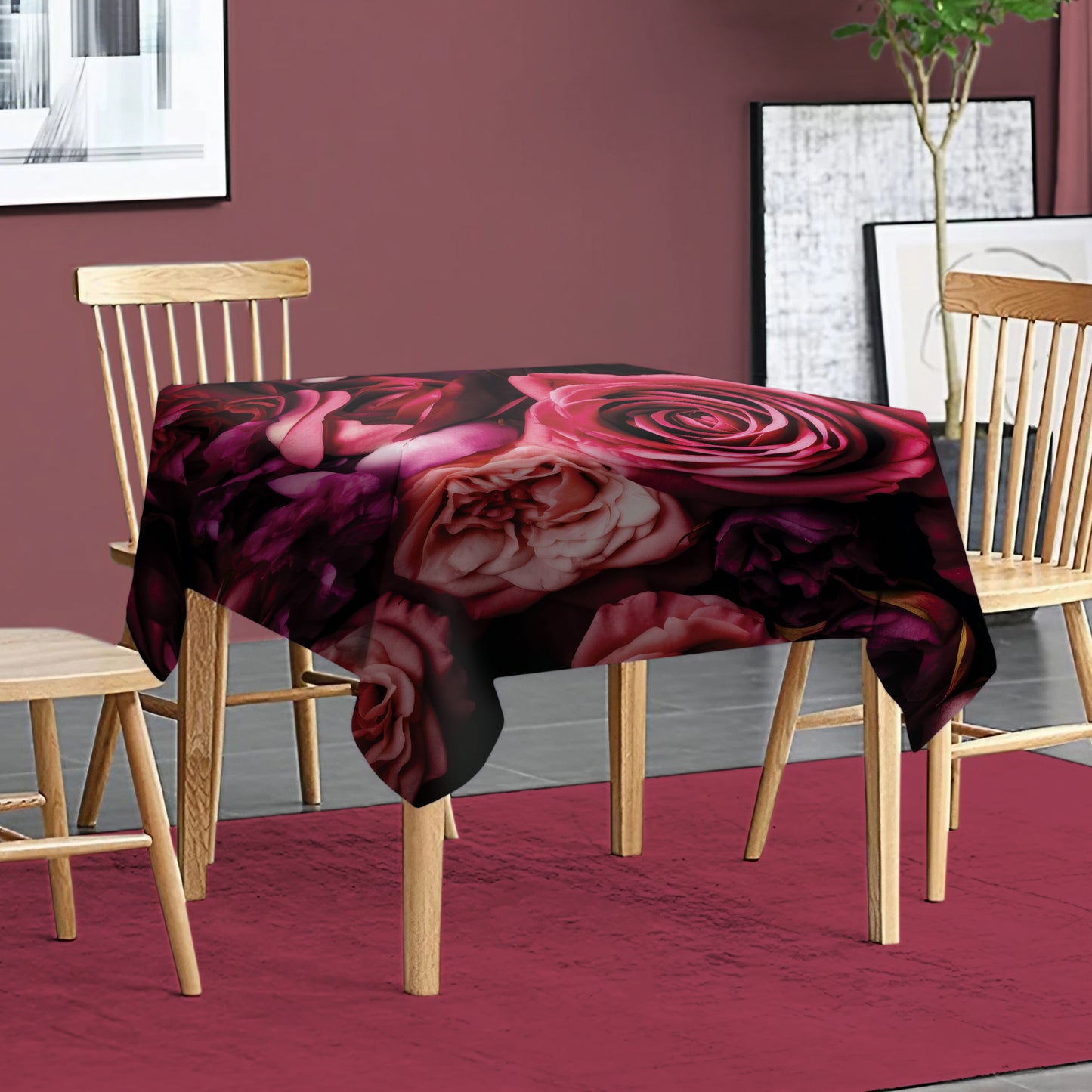 Pink Roses Square Tablecloth