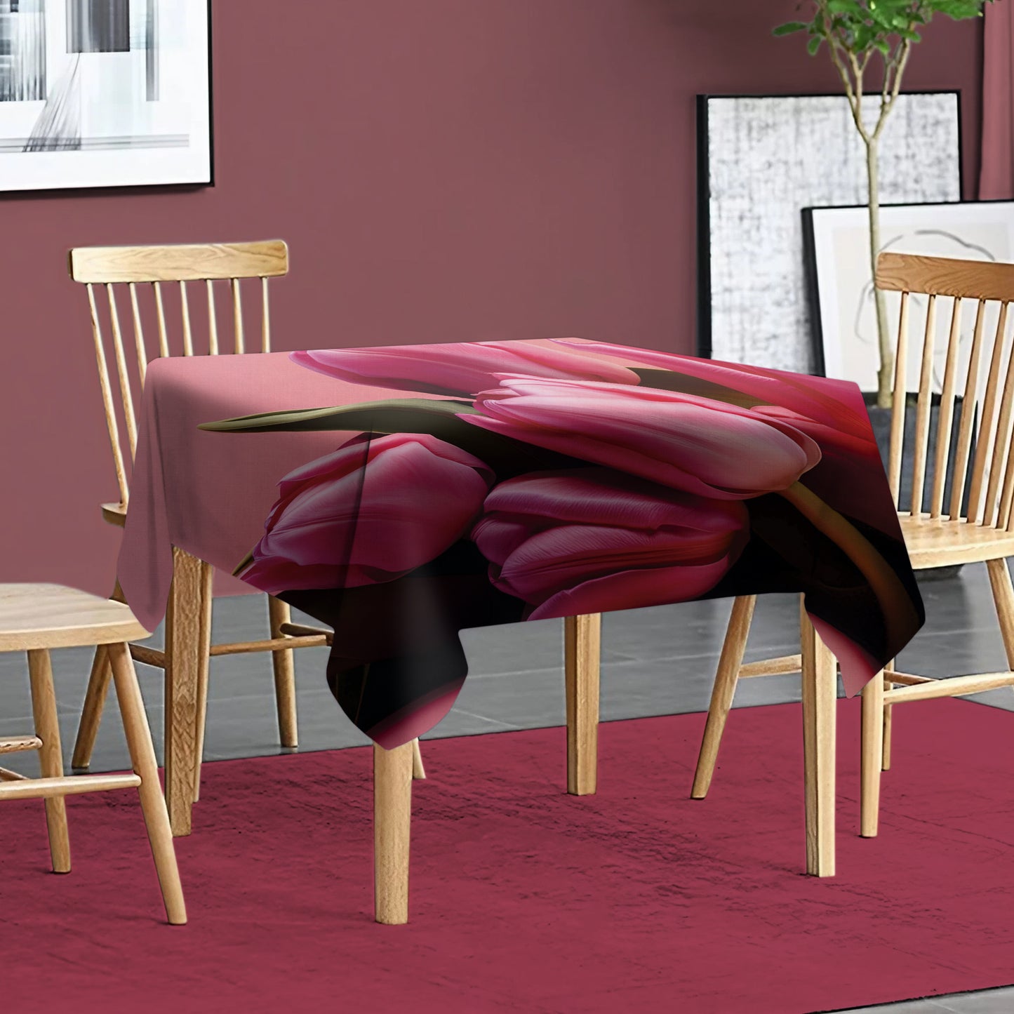 Pink Tulips Square Tablecloth