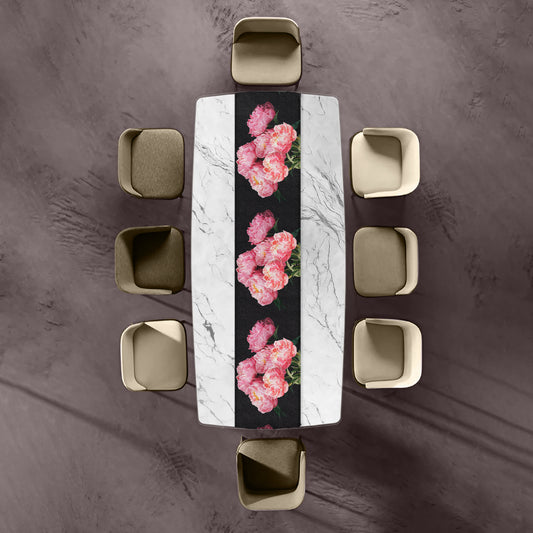 Pink Flowers on Black Table Runner By Mark van Vuuren