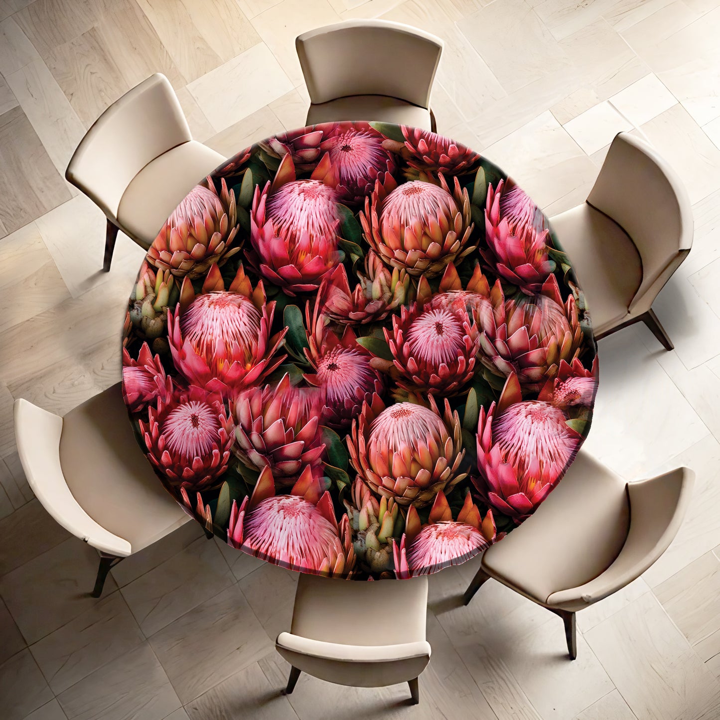Pink Proteas Round Tablecloth