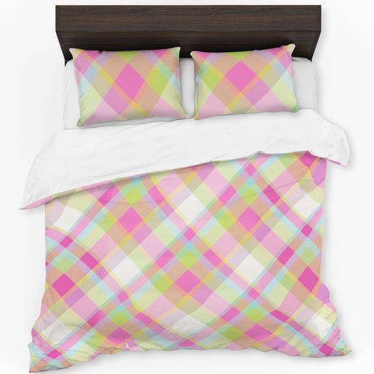 Plaid Pattern Pastel Hues Duvet Cover Set
