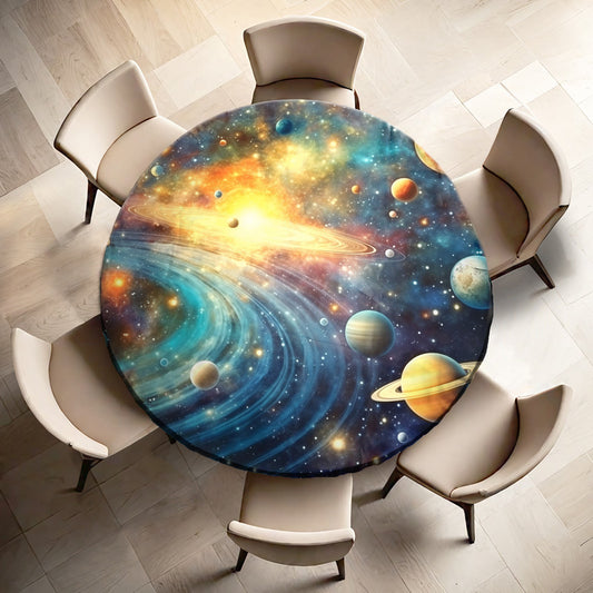 Planets Around the Sun Round Tablecloth