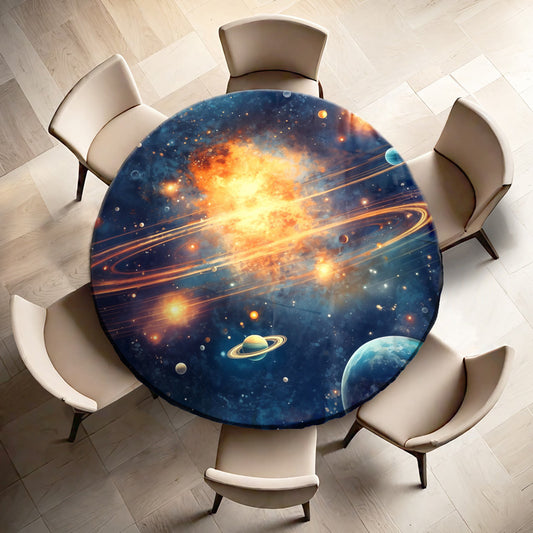 Planets Explosion in Space Round Tablecloth