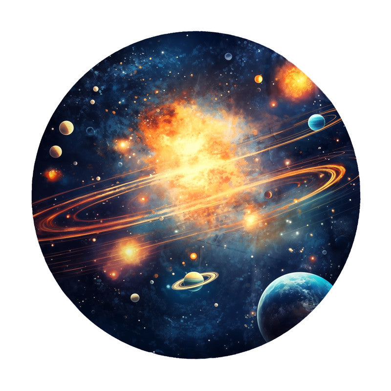 Planets Explosion in Space Round Tablecloth