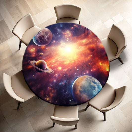 Planets in Bright Light Round Tablecloth