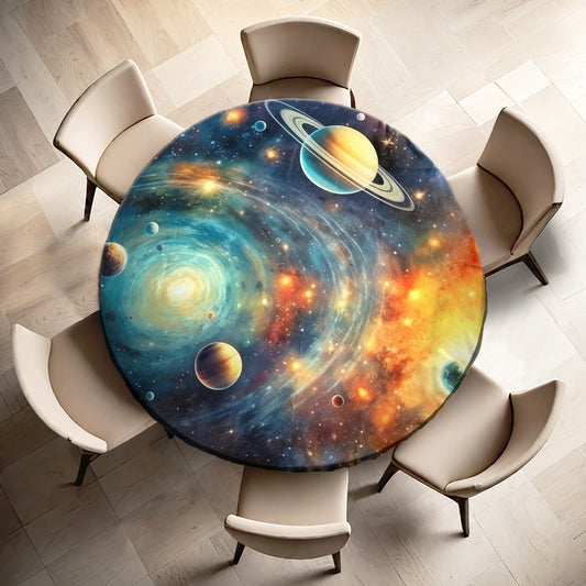Planets Around Saturn Round Tablecloth