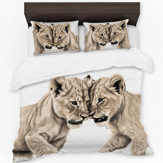 Playful Prowess Lion Cubs Duvet Cover Set by Nathan Pieterse