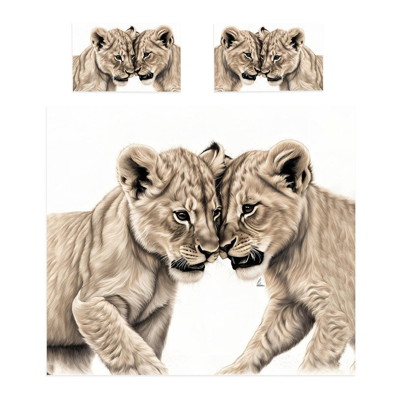 Playful Prowess Lion Cubs Duvet Cover Set by Nathan Pieterse