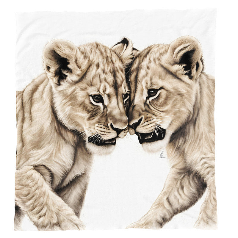 Playful Prowess Lion Cubs Light Weight Fleece Blanket by Nathan Pieterse