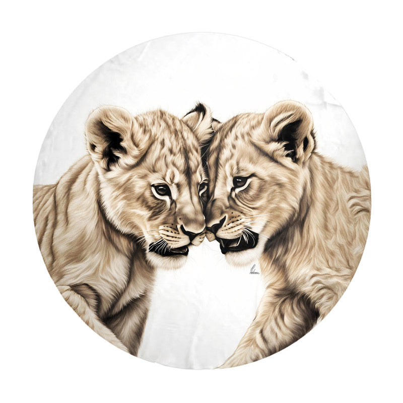Playful Prowess Lion Cubs Round Tablecloth by Nathan Pieterse