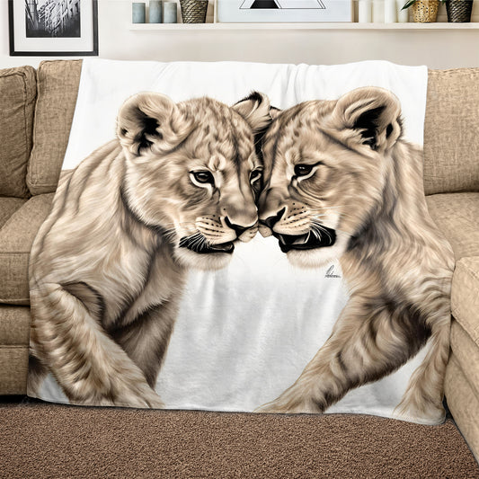 Playful Prowess Lion Cubs Light Weight Fleece Blanket by Nathan Pieterse