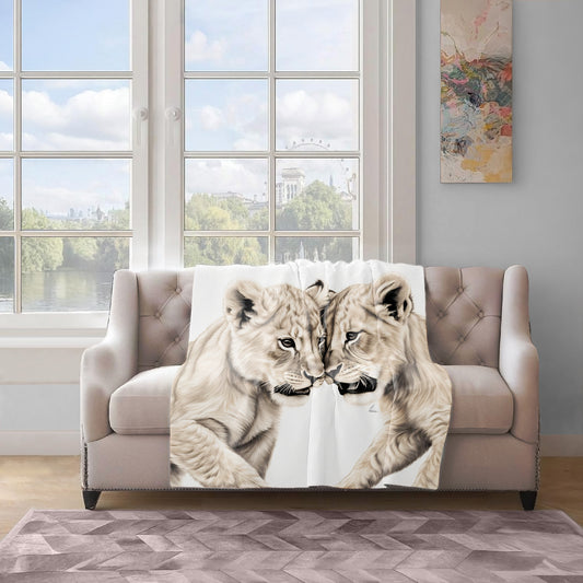 Playful Prowess Lion Cubs Light Weight Fleece Blanket by Nathan Pieterse