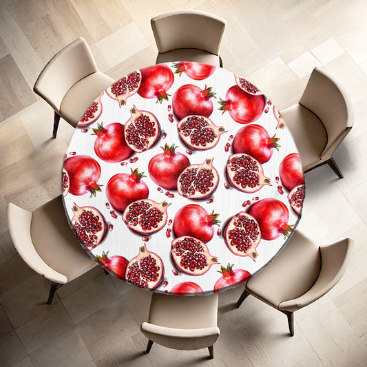 Pomegranates on White Round Tablecloth by Mark van Vuuren