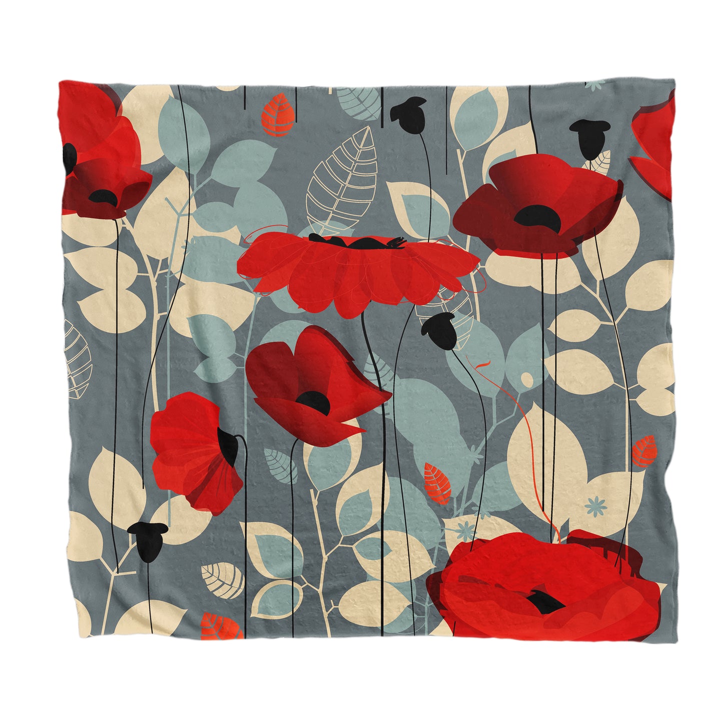 Poppies on Grey Light Weight Fleece Blanket