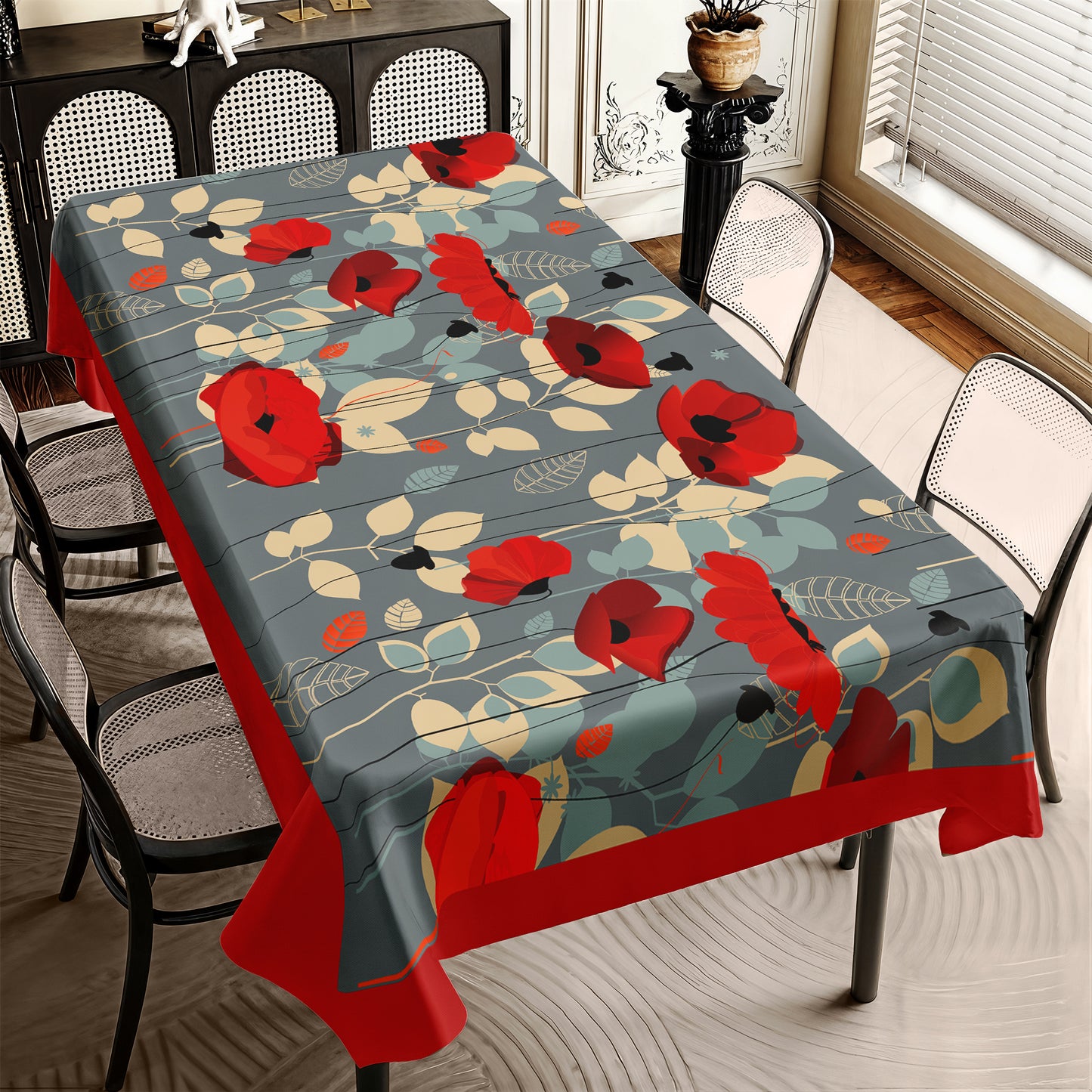 Poppies on Grey Rectangle Tablecloth