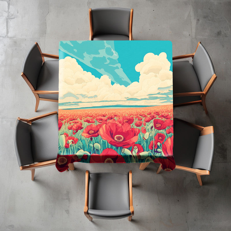 Poppy Field Art Nouveau Square Tablecloth by Wikus Schalkwyk