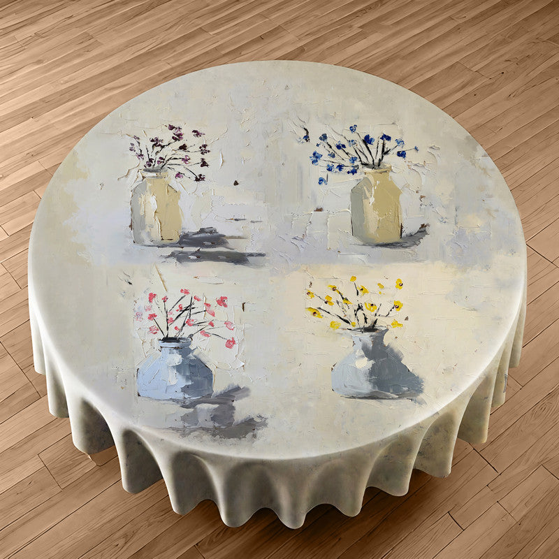 Potted Flowers Round Tablecloth by Juanette Menderoi