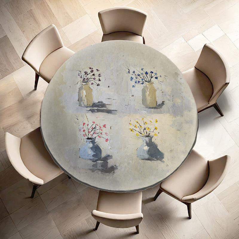 Potted Flowers Round Tablecloth by Juanette Menderoi