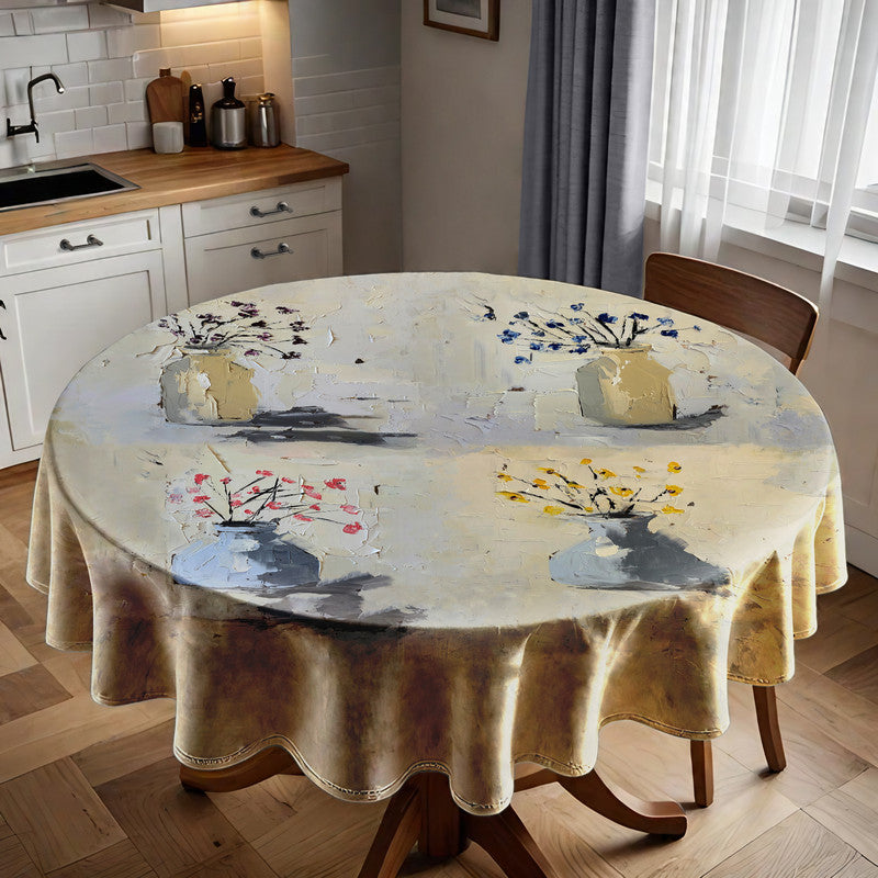 Potted Flowers Round Tablecloth by Juanette Menderoi