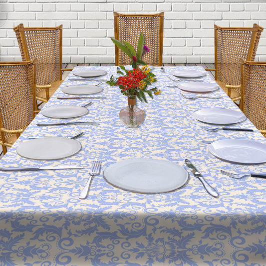 Powder Blue on Cream Background 3m Rectangle Tablecloth