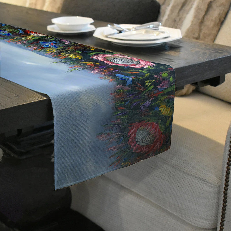 Protea Floral Bloom Table Runner by Juanette Menderoi