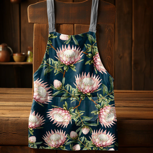 Proteas on Teal Medium Length Apron By Mark Van Vuuren