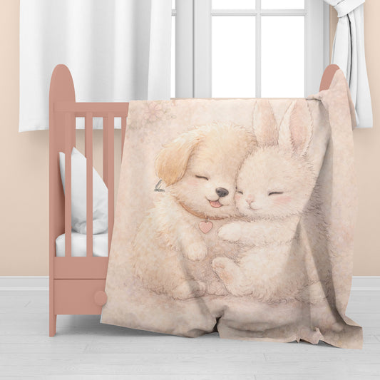 Puppy and Bunny Hugging Baby Fleece Blanket by Nathan Pieterse