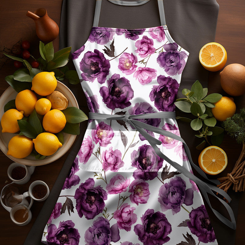 Purple Blossoms Medium Length Apron By Mark Van Vuuren