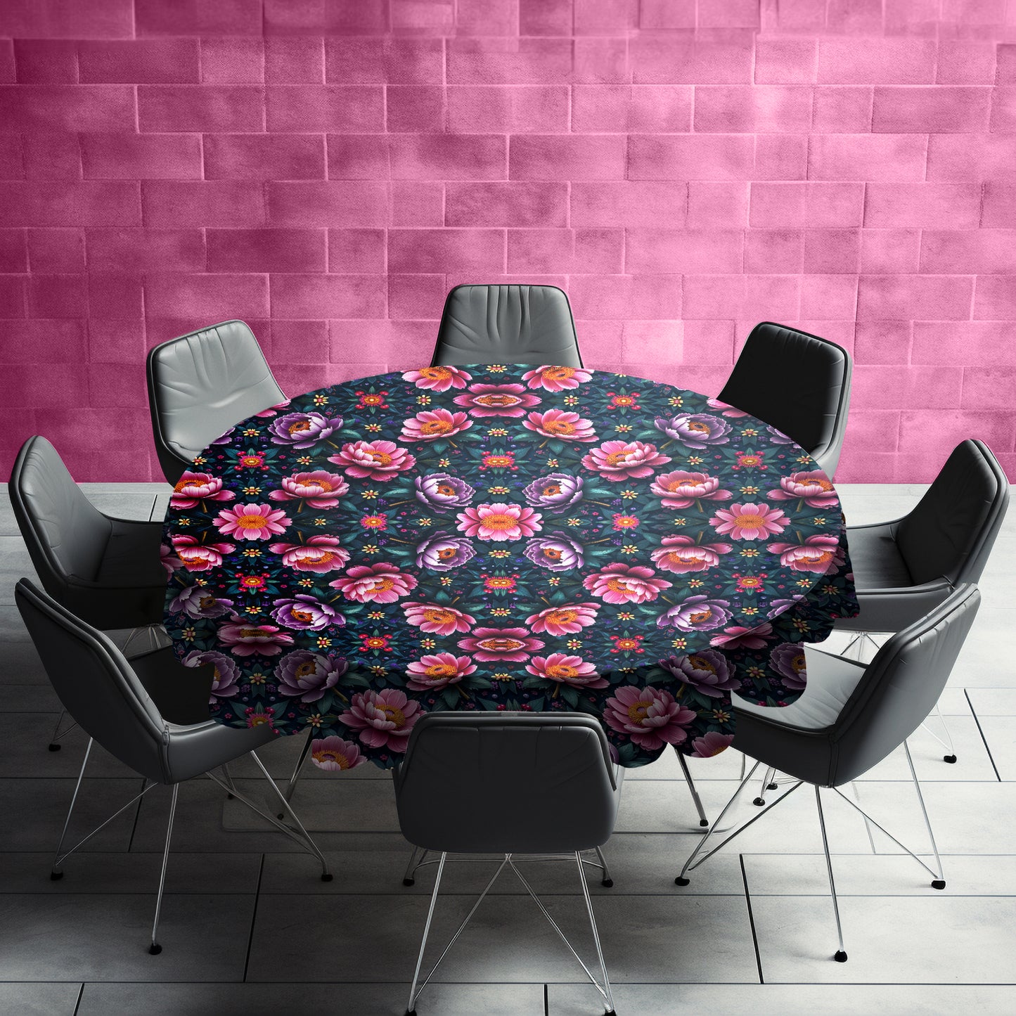 Purple Flowers Round Tablecloth