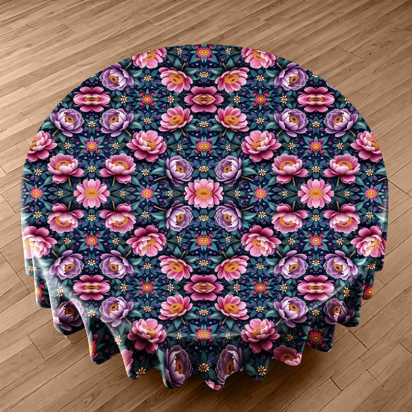 Purple Flowers Round Tablecloth