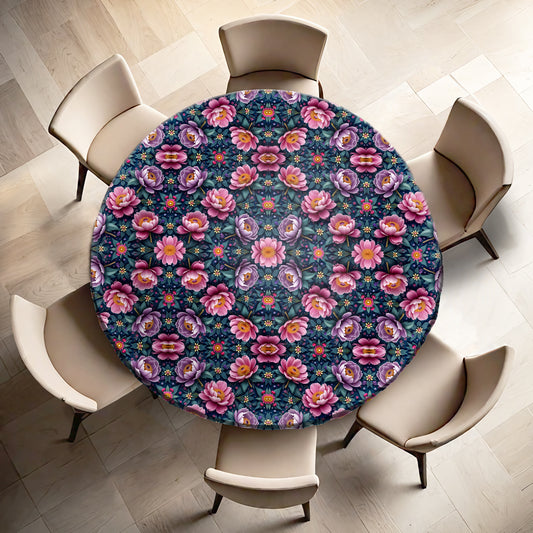 Purple Flowers Round Tablecloth