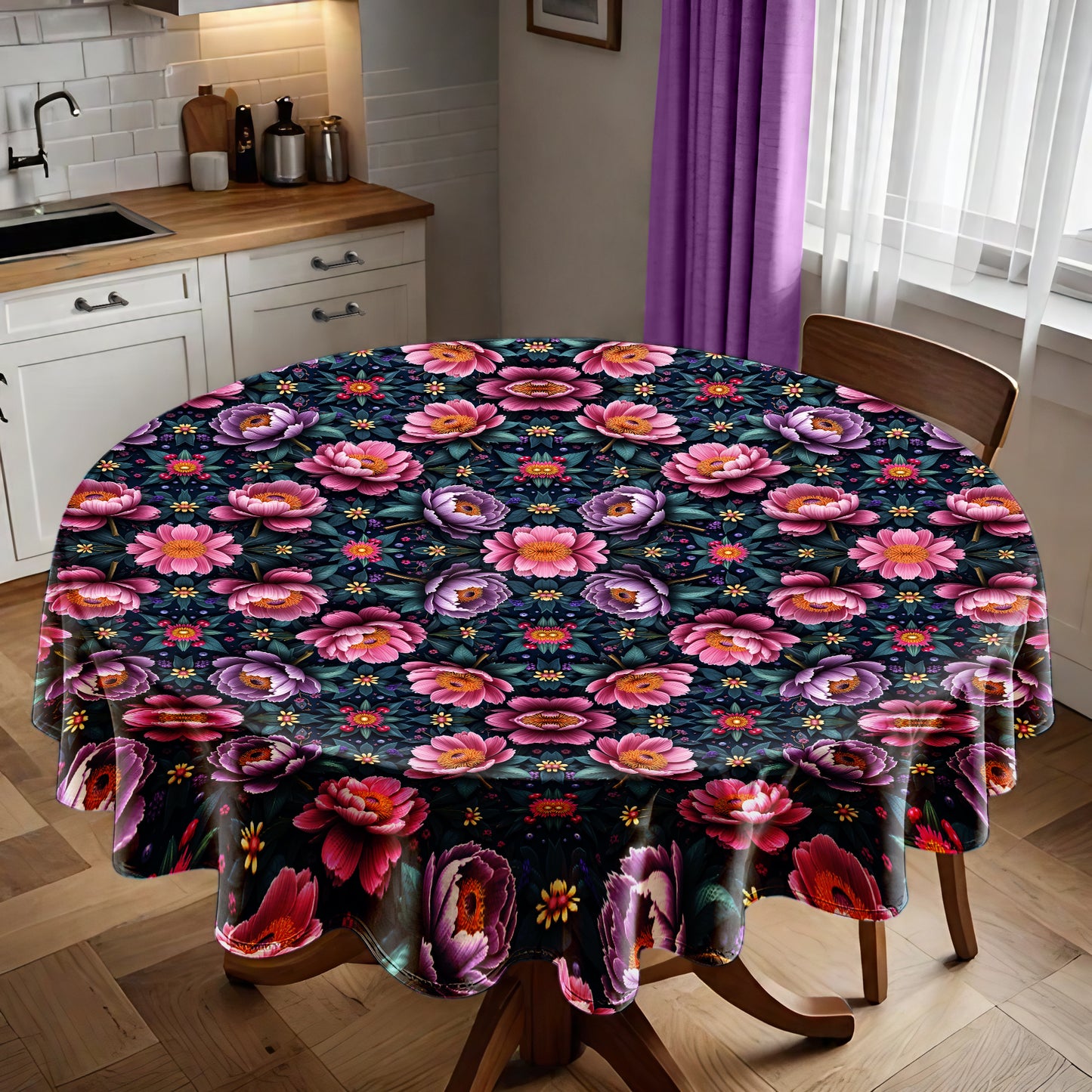 Purple Flowers Round Tablecloth