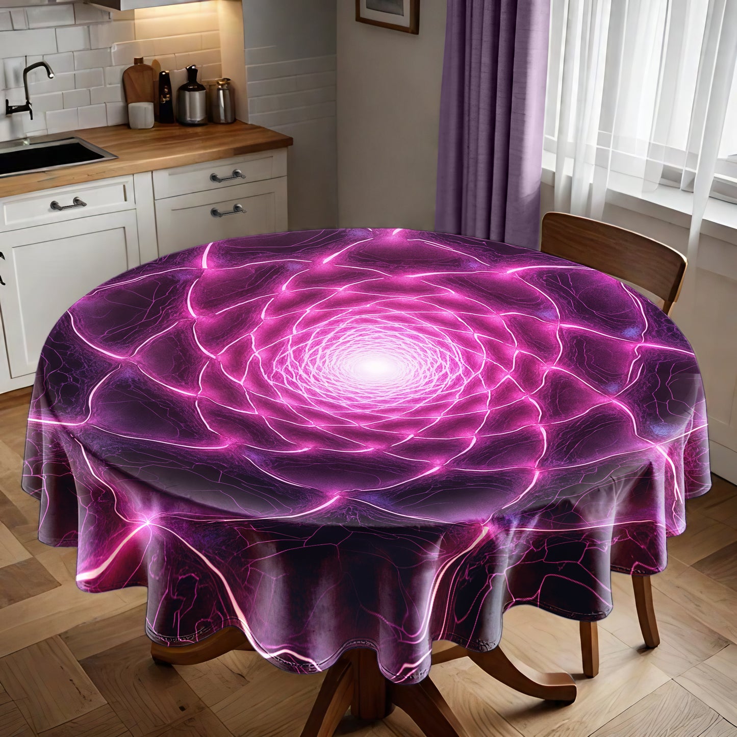 Purple Illusion Round Tablecloth