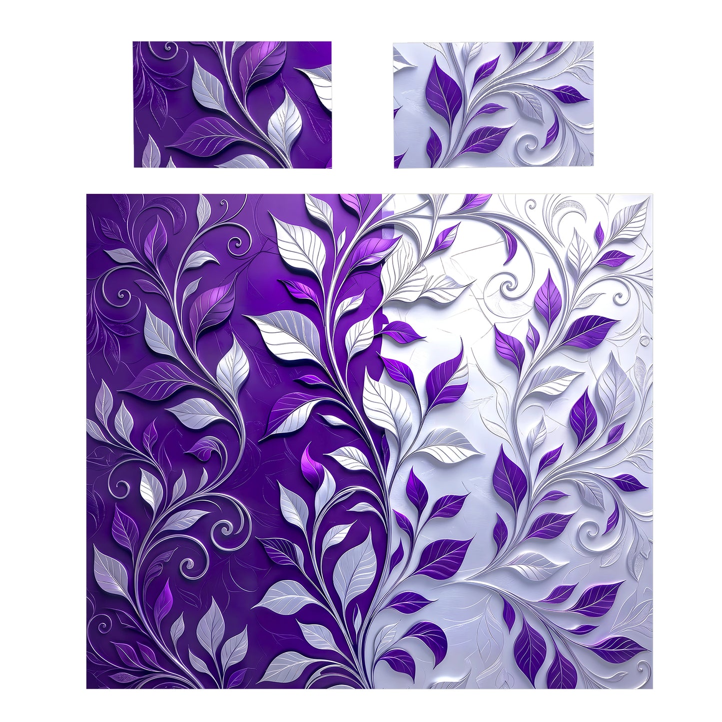 Purple and Silver Garden Duvet Cover Set