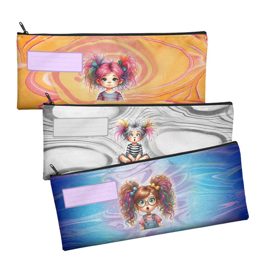 Zip & Go Quirky Girl Abstract Pencil Bags Set of 3