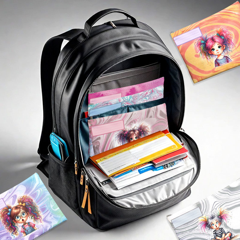 Quirky Little Girl Subject Savvy Book Bags Set Of 6