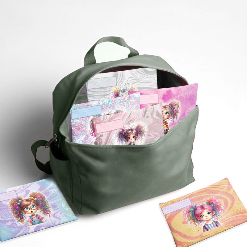 Quirky Little Girl Subject Savvy Book Bags Set Of 6