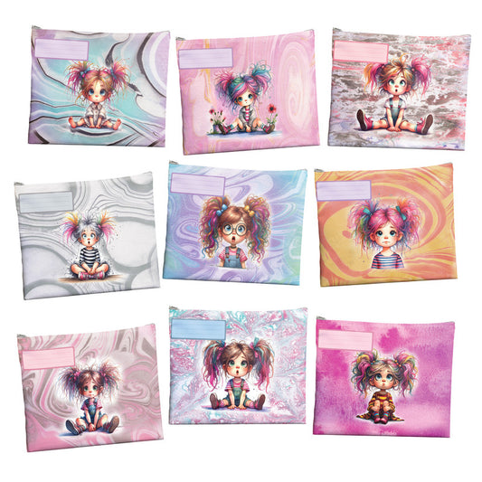 Quirky Little Girl Subject Savvy Book Bags Set Of 9