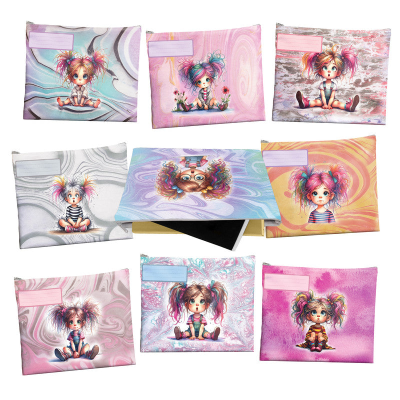 Quirky Little Girl Subject Savvy Book Bags Set Of 9