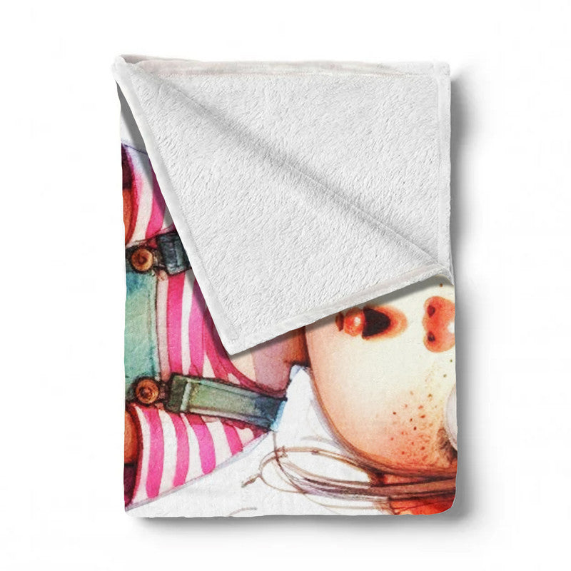 Quirky Ponytail Girl Light Weight Fleece Blanket