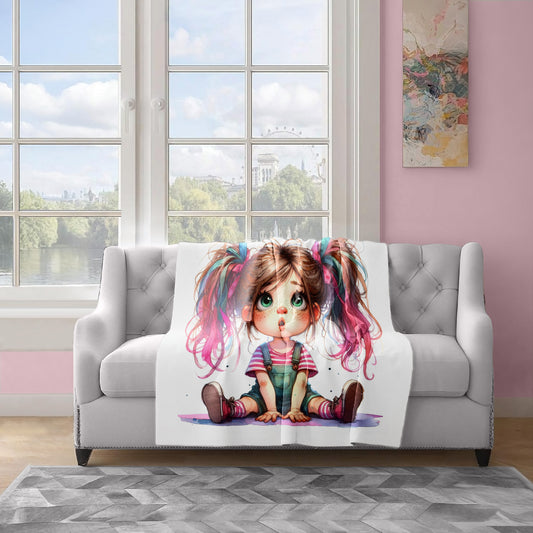 Quirky Ponytail Girl Light Weight Fleece Blanket