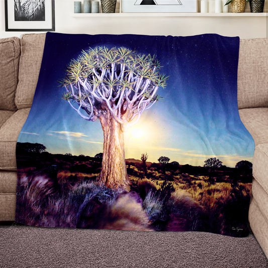 Quiver tree in Moonlight Light Weight Fleece Blanket by Fanie Heymans